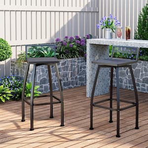 Swivel Metal Outdoor Bar Stools Set of 2, Indoor 27" Height Low Back Bar Stools, Outdoor Patio High Bar Chairs (2-Pack)