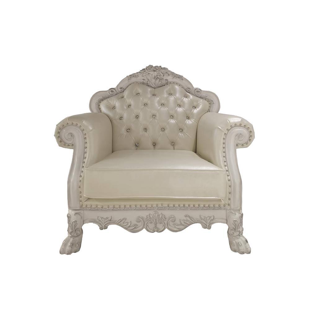 Dresden White Faux Leather and Wood Tufted Accent Chair