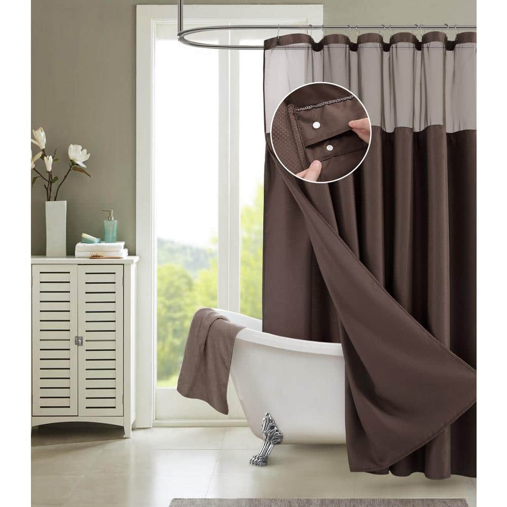 Dainty Home Hotel Complete 72 In Chocolate Brown Textured Waffle Shower Curtain With Detachable Liner Cscdlbr The Home Depot