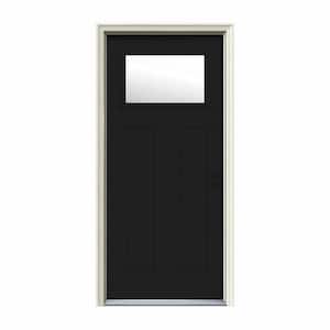 34 in. x 80 in. 1 Lite Craftsman Black Painted Steel Prehung Left-Hand Inswing Front Door w/Brickmould