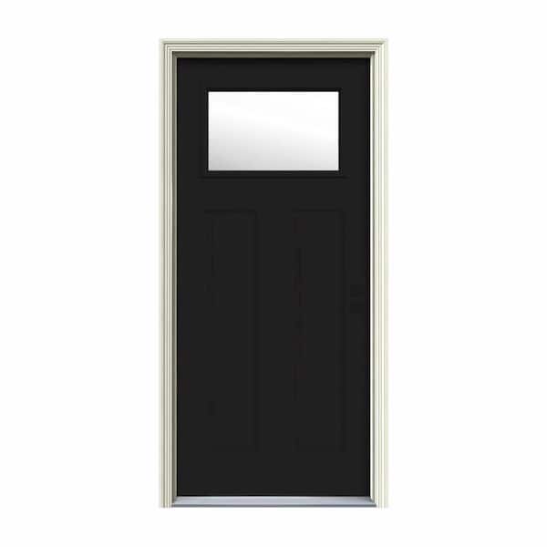 JELD-WEN 34 in. x 80 in. 1 Lite Craftsman Black Painted Steel Prehung Left-Hand Inswing Front Door w/Brickmould