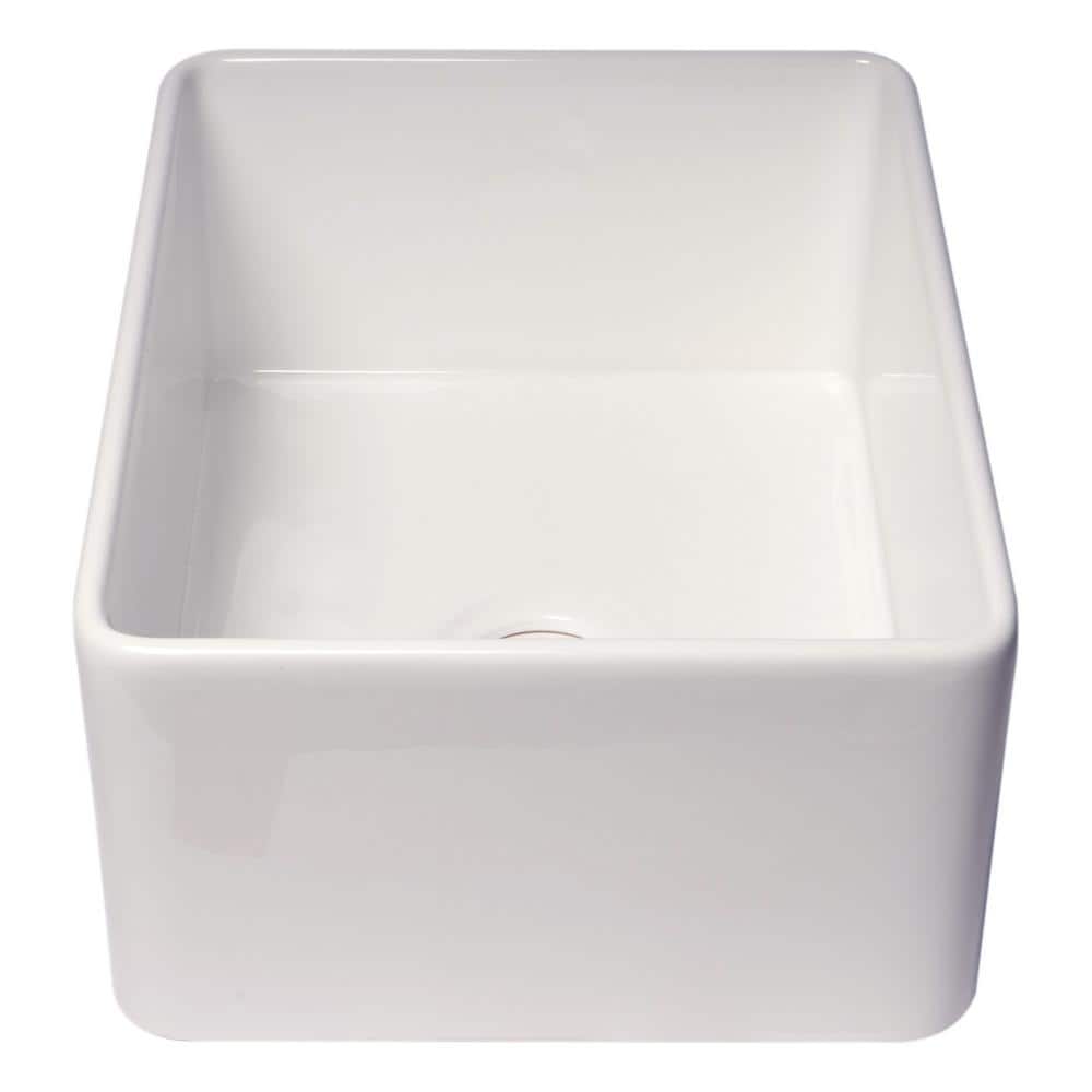 24" White Fireclay Single Bowl Farmhouse Kitchen Sink