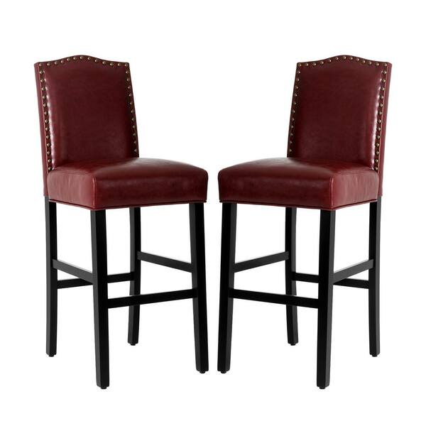 Glitzhome 45 In H Red High Back Solid, Red Leather Bar Stools With Backs