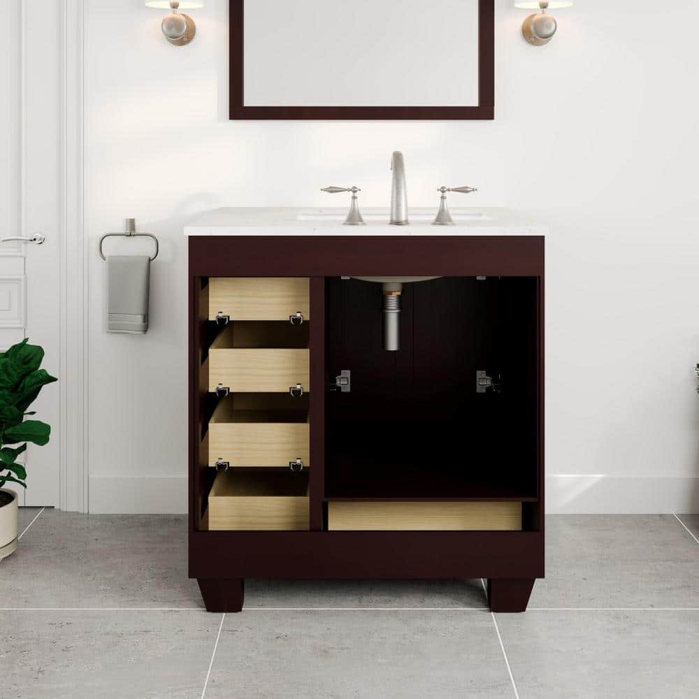 Acclaim 30" Teak Bathroom Vanity with White Quartz Top