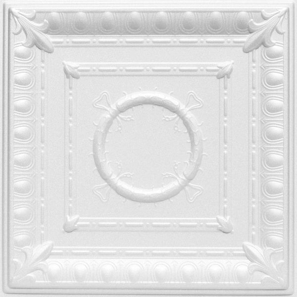 Romanesque Plain White 1.6 ft. x 1.6 ft. Glue Up Foam Ceiling Tile (768 sq. ft. /Case)
