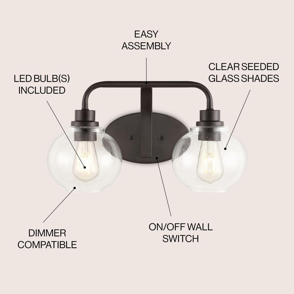 Sandrine French Country 17.5" Oil-Rubbed Bronze Vanity Light with Clear Seeded Glass