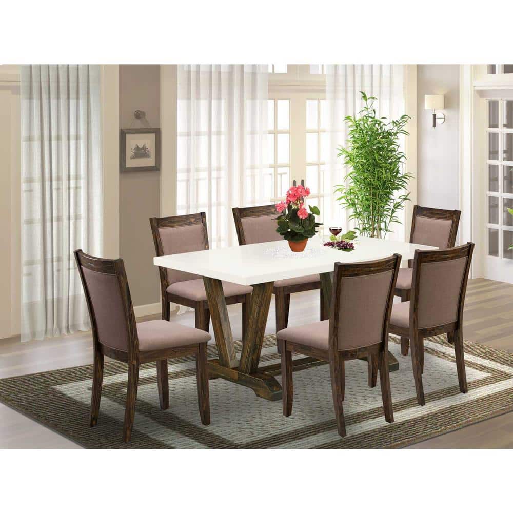 East West Furniture 7-Piece Distressed Jacobean Finish Solid