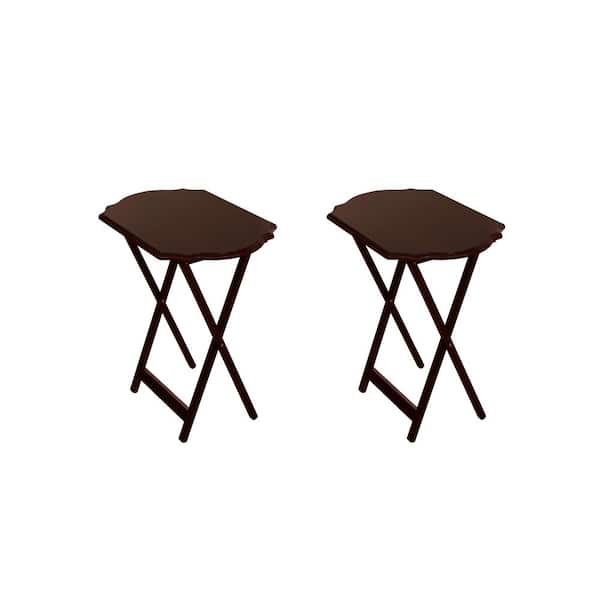 LINON Janet 15.75 in. W Espresso Rectangle Wood Top Folding Snack Tray End Table (Set of 2)