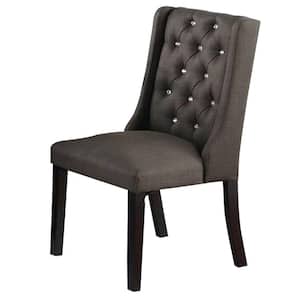 Black Fabric Button Tufted Wingback Design Dining Chair (Set of 2)