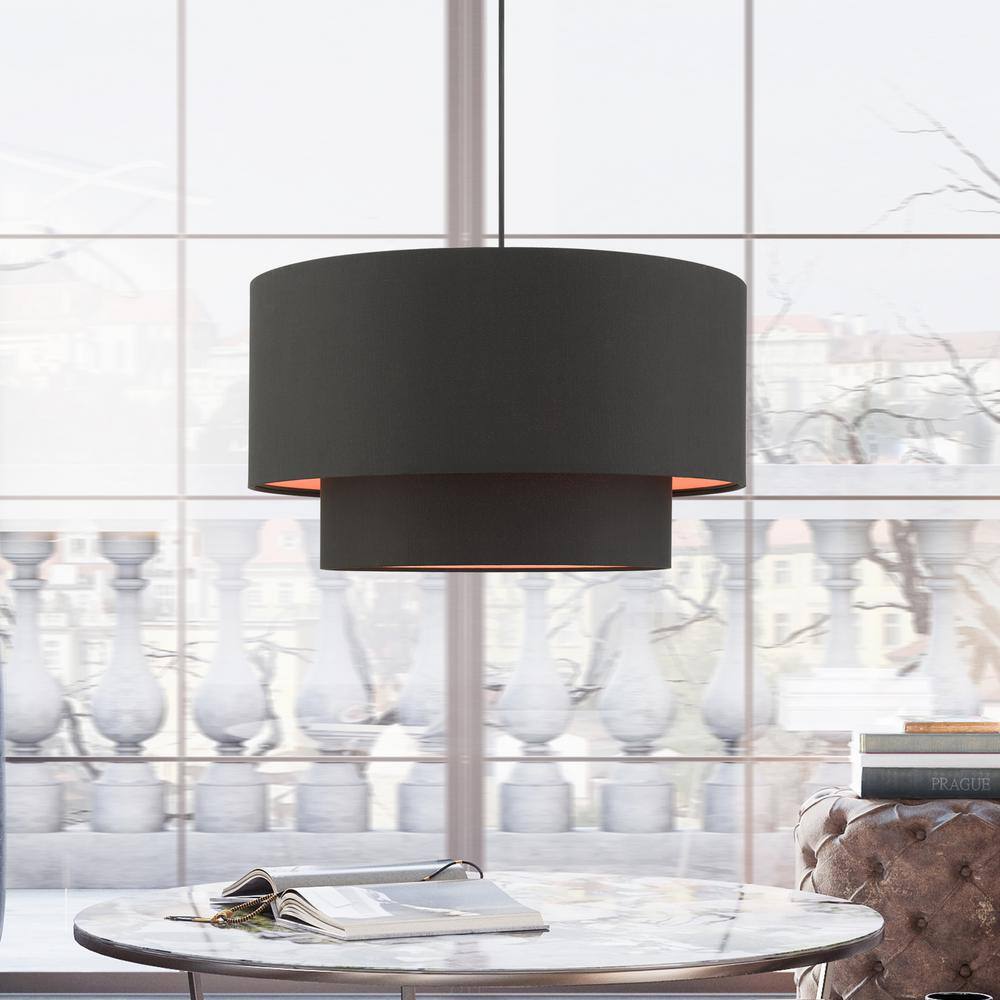 Sentosa Modern Black 3-Light Indoor/Outdoor Drum Pendant