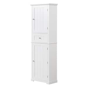 22 in. W x 11 in. D x 67.3 in. H White Linen Cabinet with Adjustable Shelf and 2-Doors