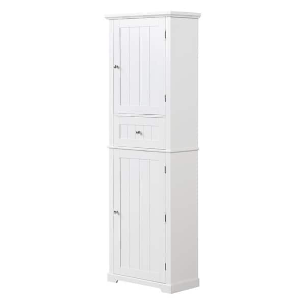 22 in. W x 11 in. D x 67.3 in. H White Linen Cabinet with Adjustable ...
