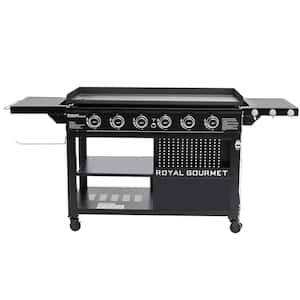 44 in. 6-Burner Flat Top Propane Gas Grill Griddle with Foldable Side Shelves, 954 sq. in. 78,000 BTU, Black