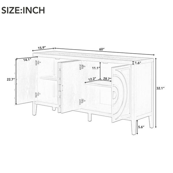 Retro 60 in. W x 15.9 in. D x 32.1 in. H White MDF Ready to Assemble Floor Base Kitchen Cabinet for Entrance Dinning