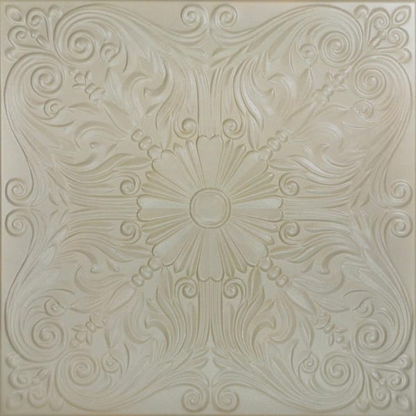 A La Maison Ceilings Spanish Silver Lenox Tan 1.6 ft. x 1.6 ft. Decorative Foam Glue Up Ceiling Tile (21.6 sq. ft./case)