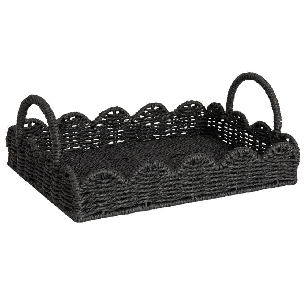 Household Essentials Black Handwoven Paper Rope Decorative Tray With