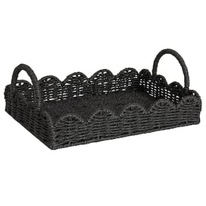 Black Handwoven Paper Rope Decorative Tray with Scalloped Edge