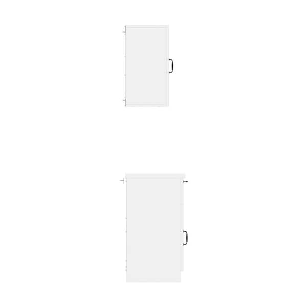 White Wooden 63 in. W Sideboard, Storage Cabinet, with Wall Mounted Kitchen Cabinet (2 Parts)