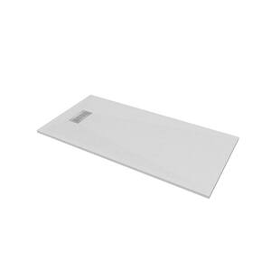 72 in. L x 36 in. W x 1.125 in. H Solid Composite Stone Shower Pan Base with L/R Drain in White Frost Sand