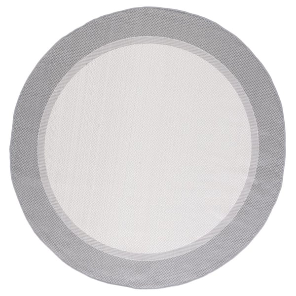 Martha Stewart Ivory/Charcoal 7 ft. x 7 ft. Round Border Geometric Indoor/Outdoor Area Rug