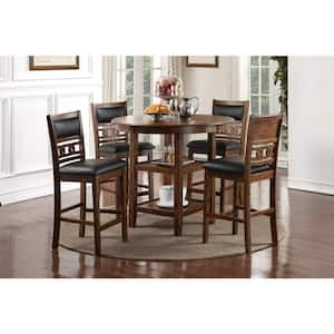 Gia 5-Piece Brown Counter Dining Set with 42 in. Round Counter Table and 4-Chairs