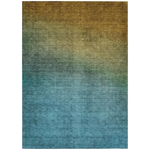 Brown, Blue, Taupe 3 ft. x 5 ft. Woven Abstract Polyester Rectangle Indoor / Outdoor Area Rug