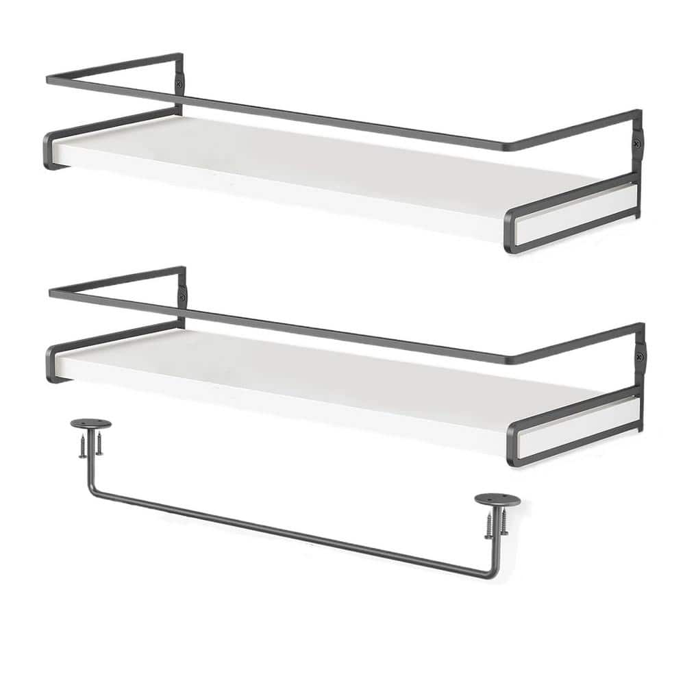 16 in. W x 3 in. H x 6 in. D Wood Rectangular White Decorative Shelves w To