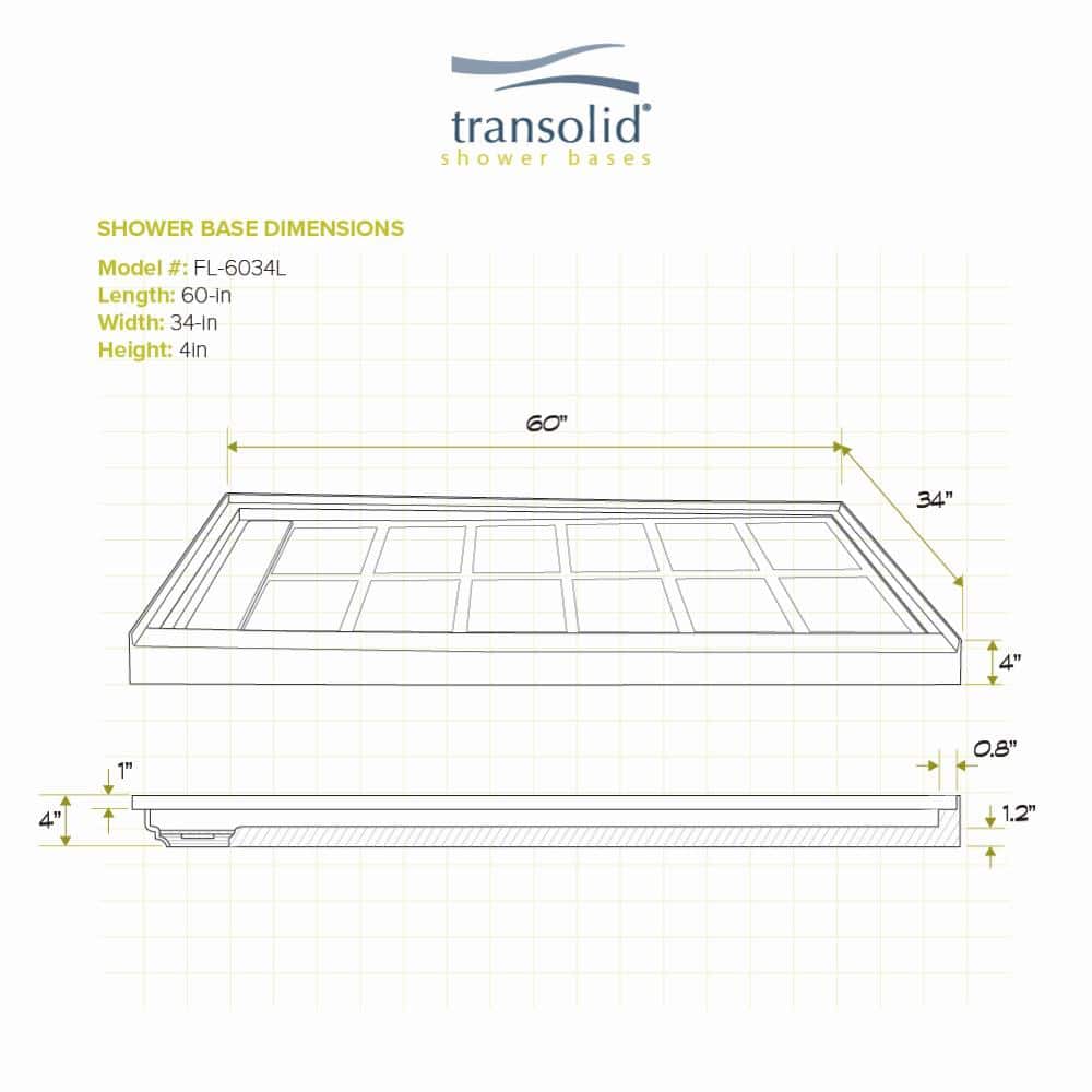 White Rectangular Single Threshold Shower Base with Left Hand Drain