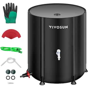 53 Gal. Collapsible Rain Barrel with 2 Spigots and Overflow Kit in Black