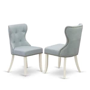 Linen White, Parson Kitchen Chairs - Baby Blue Linen Fabric Upholstered Dining Chairs, Set Of 2