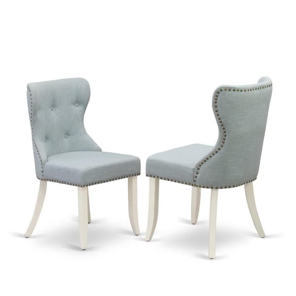 East West Furniture Linen White, Parson Kitchen Chairs - Baby Blue Linen Fabric Upholstered Dining Chairs, Set Of 2