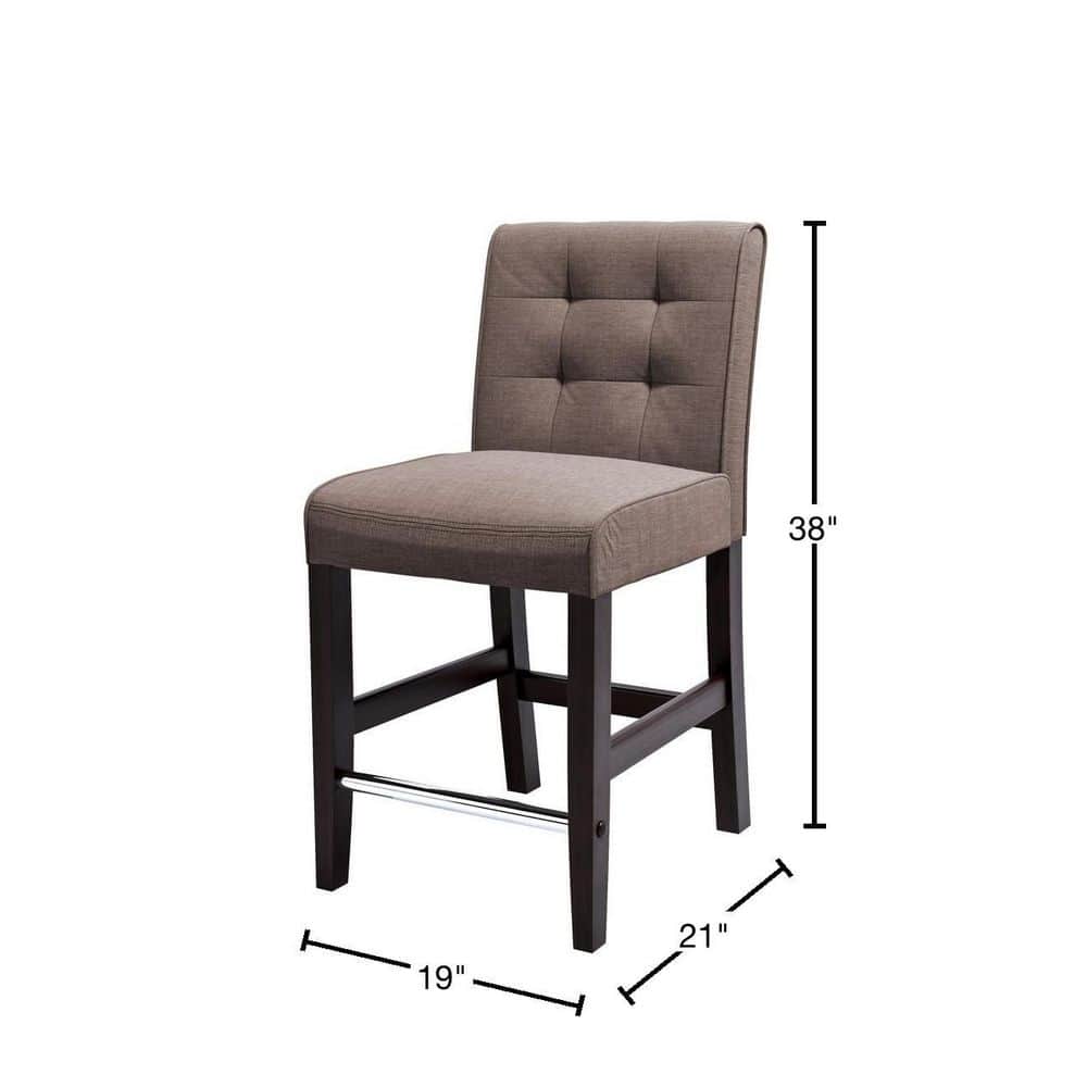 Antonio Gray Tweed Fabric Counter Height Bar Stool with Espresso Rubberwood Legs