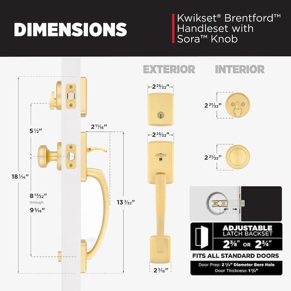 Kwikset Brentford Satin Brass Keyed Door Handleset with Deadbolt