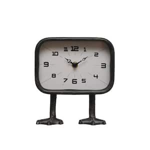 Gunmetal Black Analog Metal Table Clock with Duck Feet