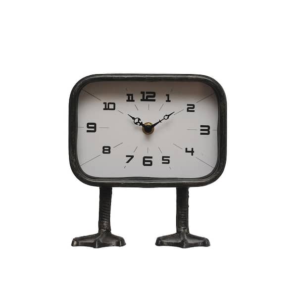 Storied Home Gunmetal Black Analog Metal Table Clock with Duck Feet