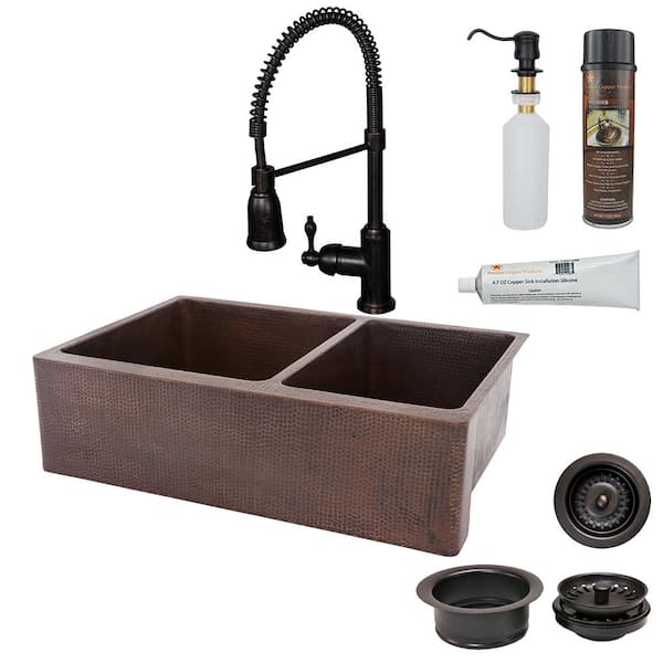 All-in-One Farmhouse Apron-Front Copper 33 in. 0-Hole Single Basin Kitchen Sink in Oil Rubbed Bronze