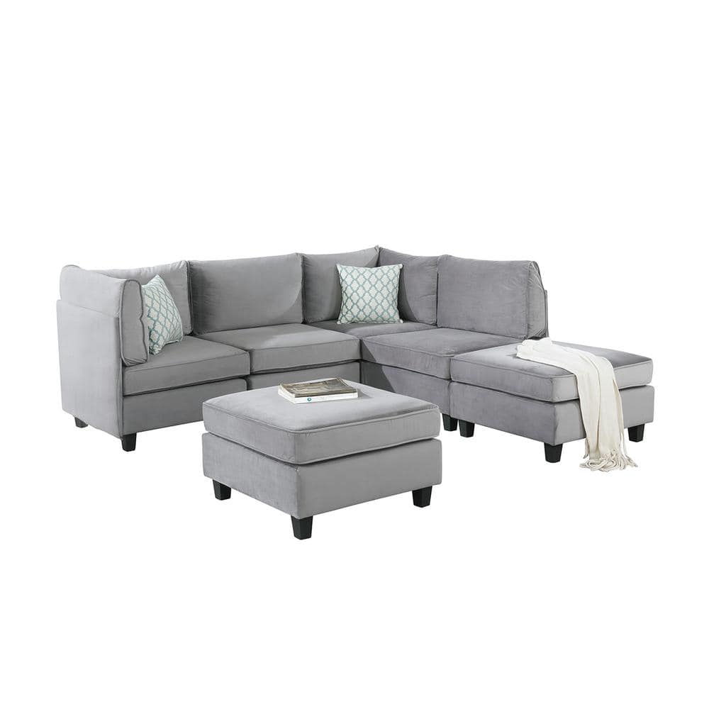 SIMPLE RELAX 90 in. W 6-Piece L Shape Modular Sectional Velvet Sofa with 2  Ottomans in Gray SR0588019-6 - The Home Depot