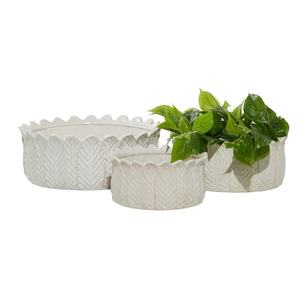 Litton Lane 6 in., 5 in., and 5 in. Small White Ceramic Indoor Outdoor Planter (3- Pack)