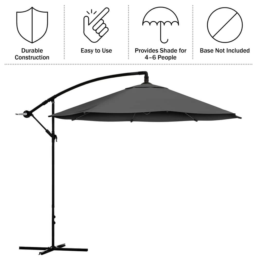 10-Foot Gray Aluminum Cantilever Patio Umbrella with Crank Lift