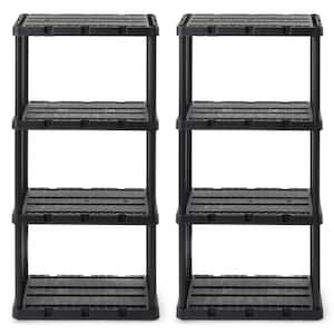 4 Shelf Knect-A-Shelf Solid Light Duty Storage Unit, W 12 in. x H 48 in. x D 24 in., Resin Frame Material, Black 2 Pck