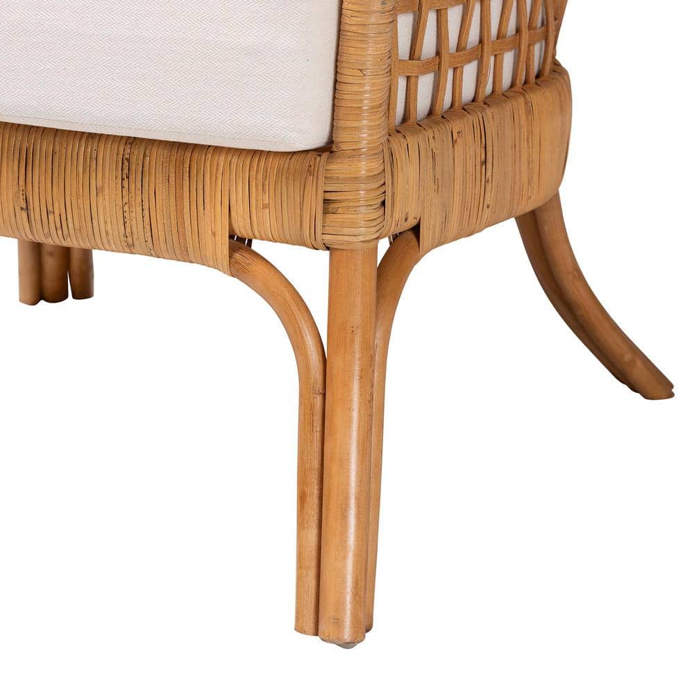 Handcrafted White Rattan Accent Chair with Swoop Arms