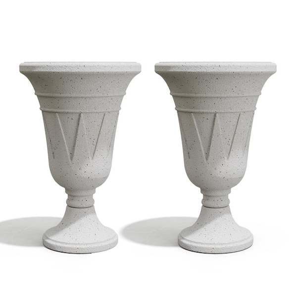 15.75 IN. W x 23.62 in. H Large Dot Gold Grey Plastic Planter Urns with Drainage Hole, Set of 2