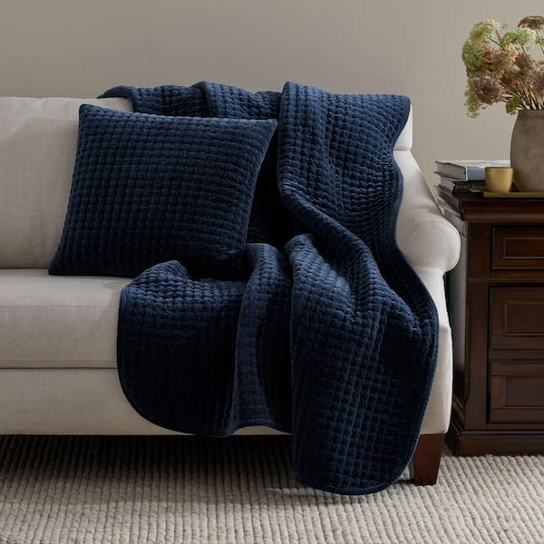 Legends Luxury Tufted Stitch Velvet Decorative Navy 12 in. L x 21 in. W Throw Pillow Cover