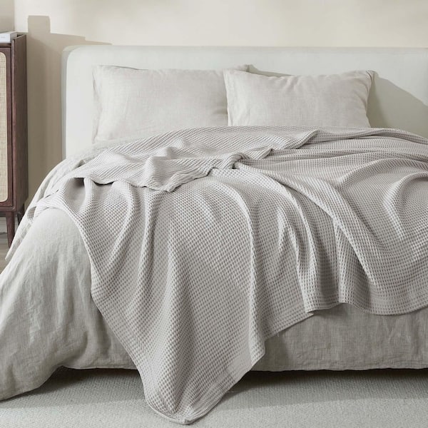 FRESHFOLDS Gray 100% Cotton King Lightweight Waffle Weave Blanket