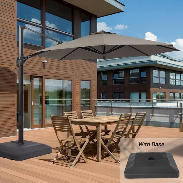 11 Feet Patio Cantilever Umbrella With a Base, Outdoor Offset Hanging 360° Rotation Aluminum Umbrellas, Gray