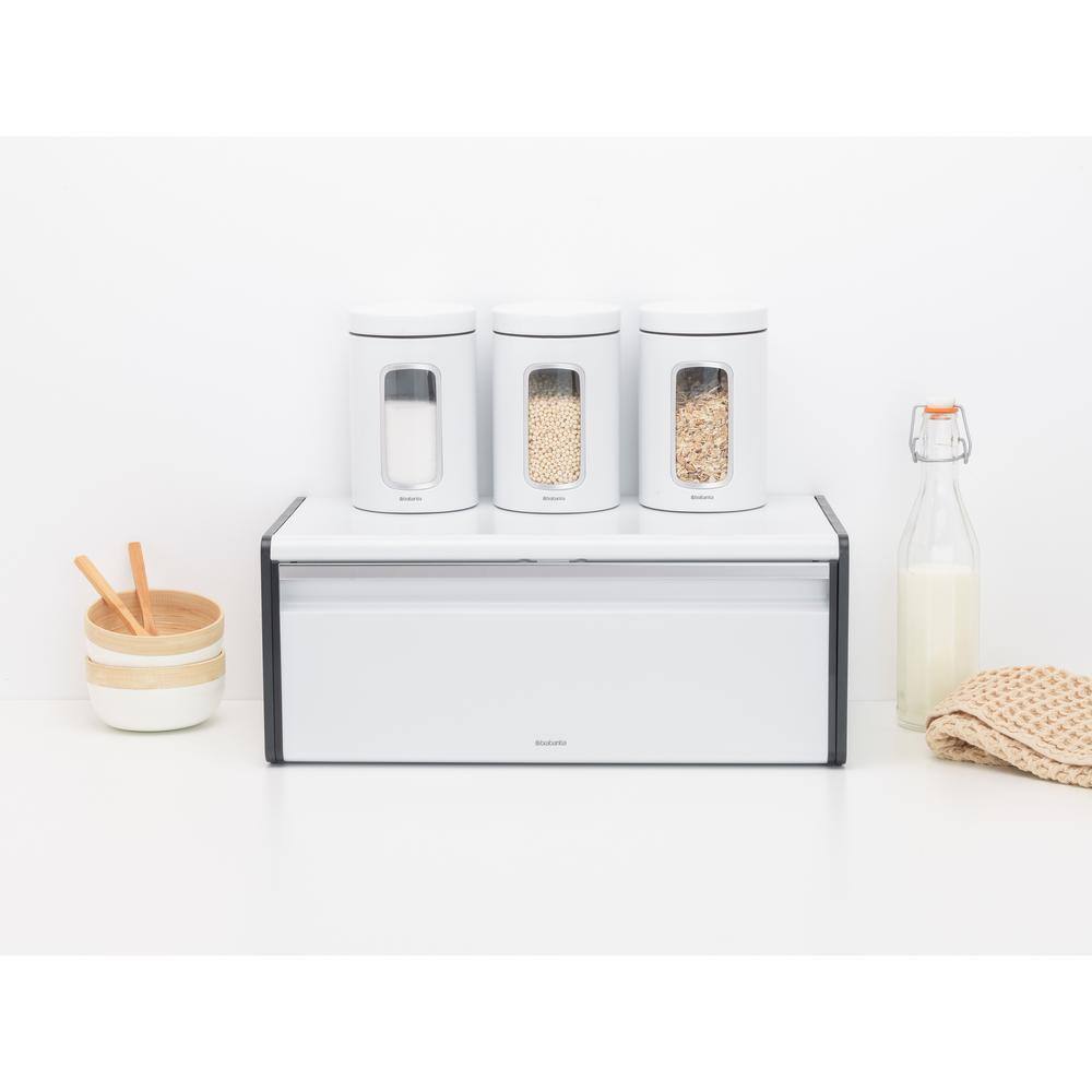 White Steel Fall Front Bread Box with Magnetic Seal