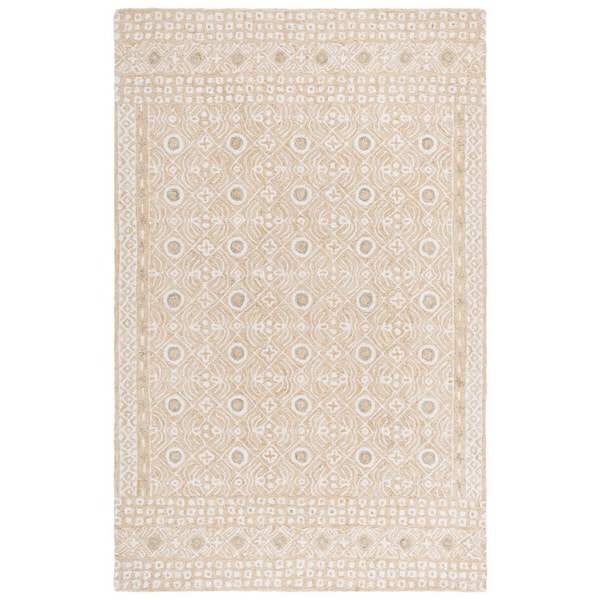 Micro-Loop 5 ft. x 8 ft. Gold/Ivory Distressed Border Area Rug