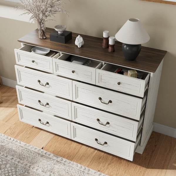 Kingdely White 9 Drawer 51.9 in. Wide Chest of Drawers with 2-Tone