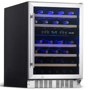 Dual Zone 24 in. 46-Bottle Built-In Wine Cooler Fridge with Recessed Kickplate and Quiet Operation in Stainless Steel