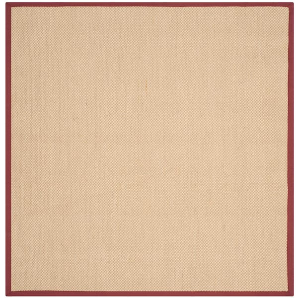 Natural Fiber Maize/Burgundy 6 ft. x 6 ft. Woven Border Square Area Rug